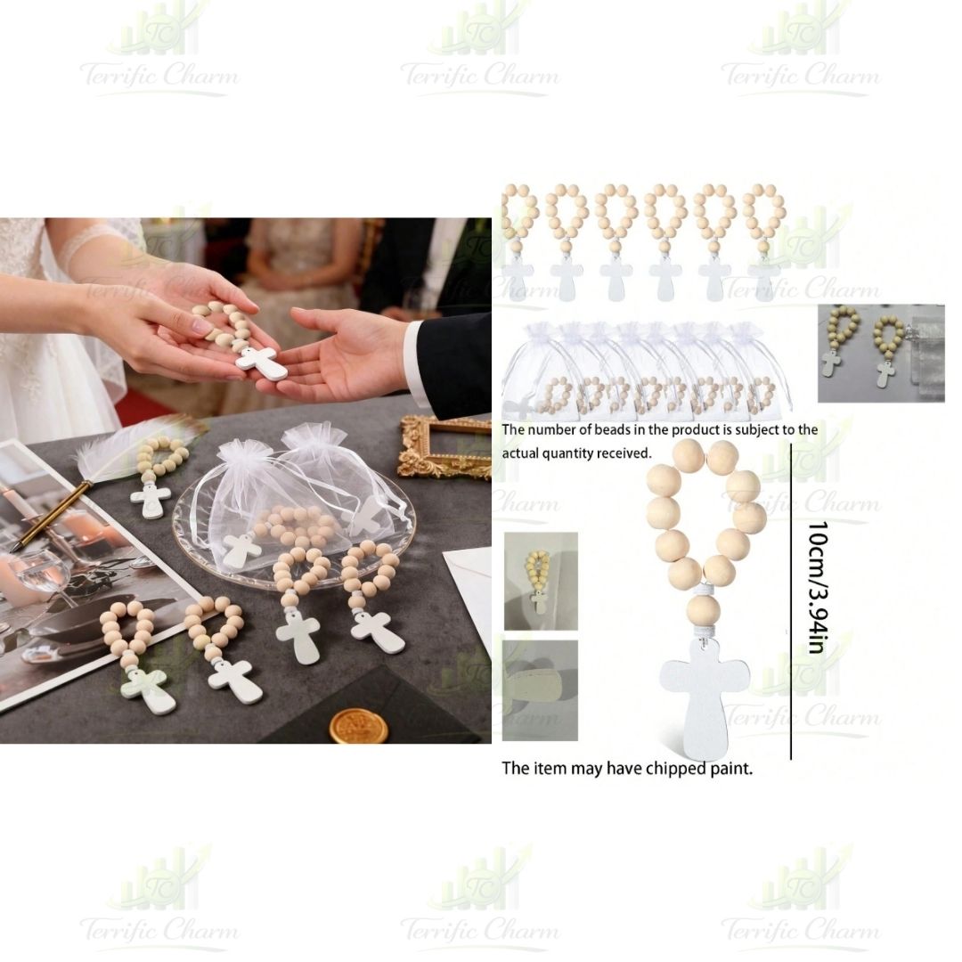 Wooden Beads Rosary Set With Mesh Bags