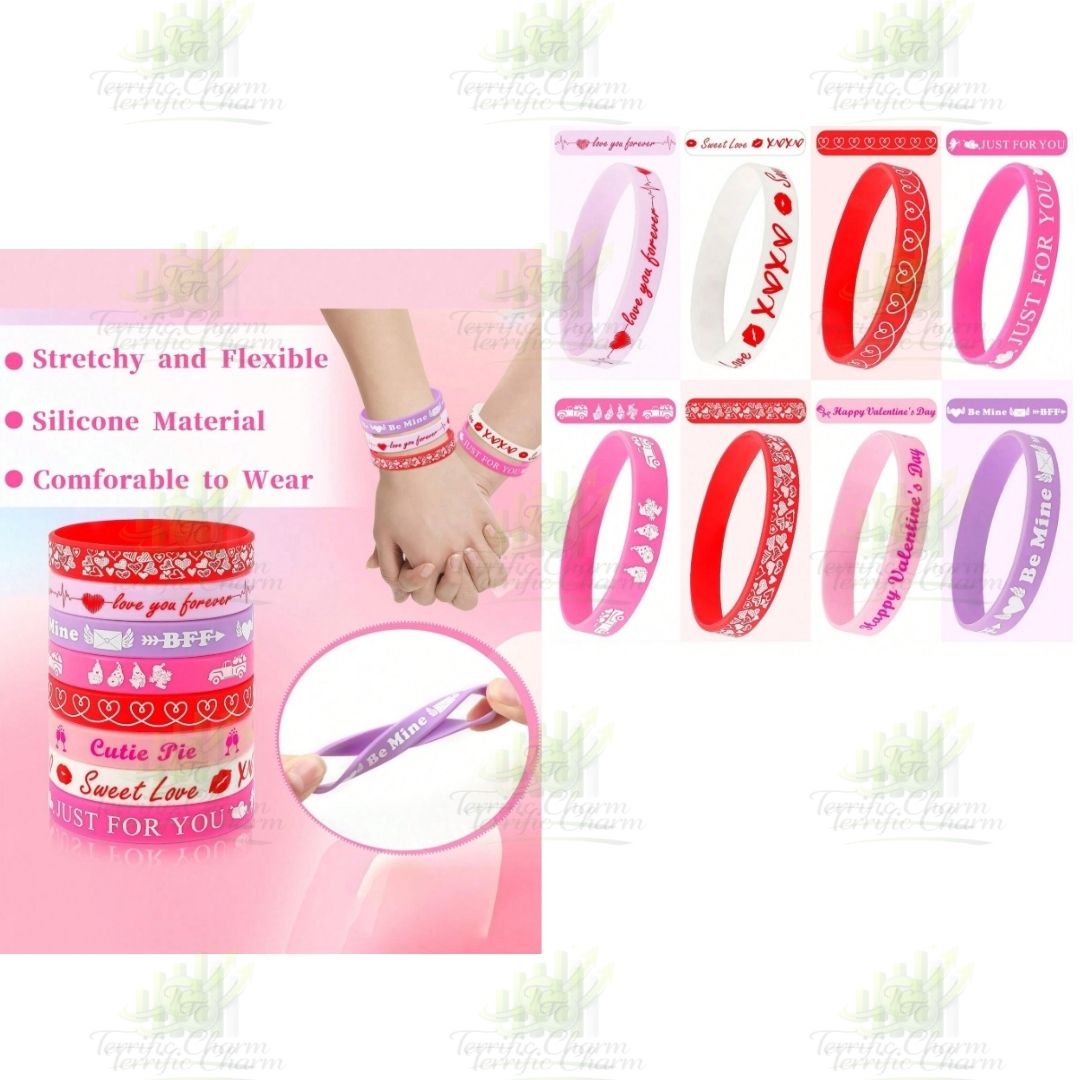 Valentine's Day Silicone Bracelets, Red & Pink Heart Shaped Wris