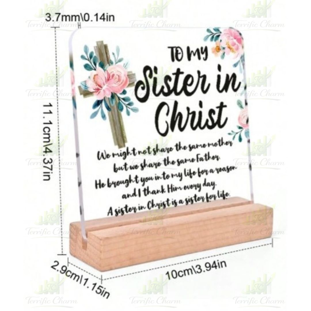 Square Shaped Acrylic Plaque With Wooden Holder_To My Sister In